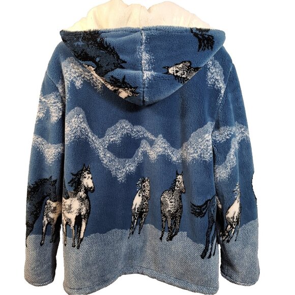 Nordic Lights Jackets & Blazers - VTG Nordic Lights Jacket Coat Womens M Hooded Reversible Fleece Horse Pony Blue